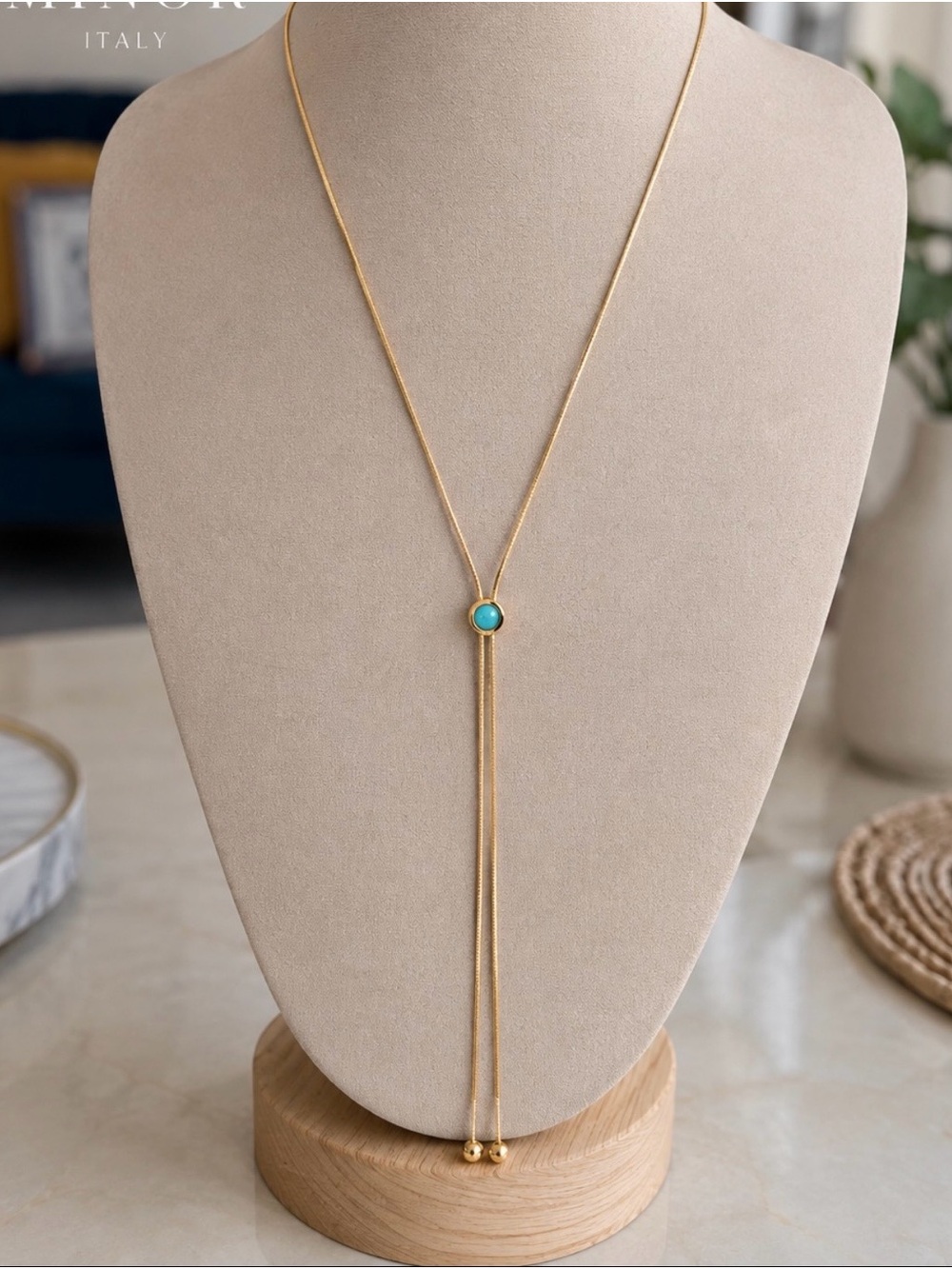 Milor 14K Gold over 925 sterling silver Lariat Necklace with Turquoise Accent